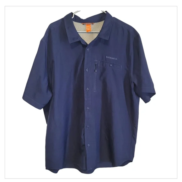 Merrell XXL Mens Outdoor Hiking Shirt Navy Button Down Travel - Picture 2 of 6